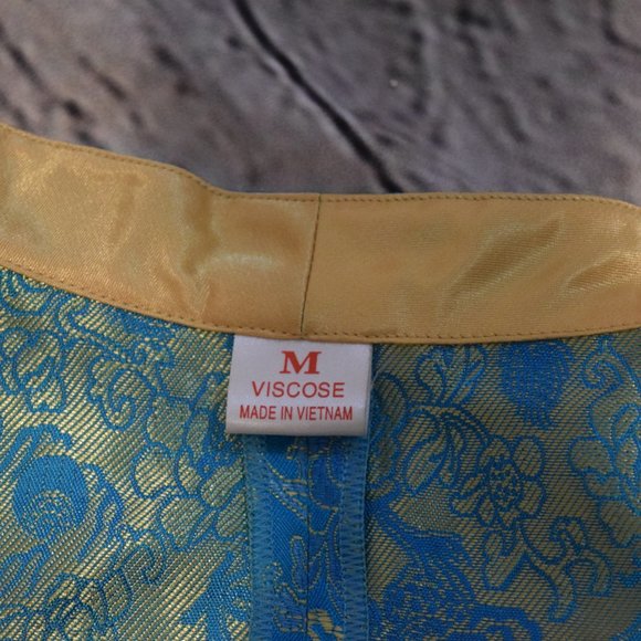 Dragon Brocade Turquoise & Gold Vietnamese Blouse Medium - Picture 5 of 10